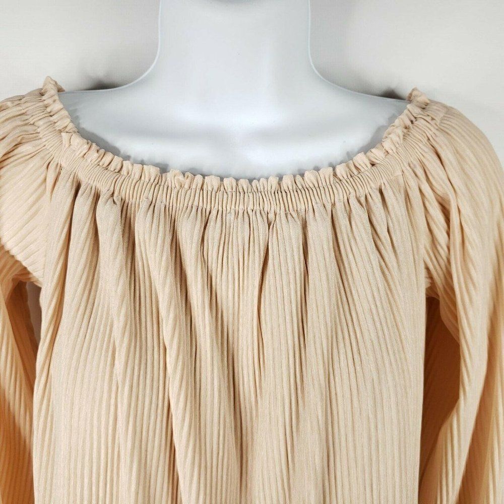 One Clothing Nude Beige On Off Shoulder Pleated Overlay Mini Dress Sz M